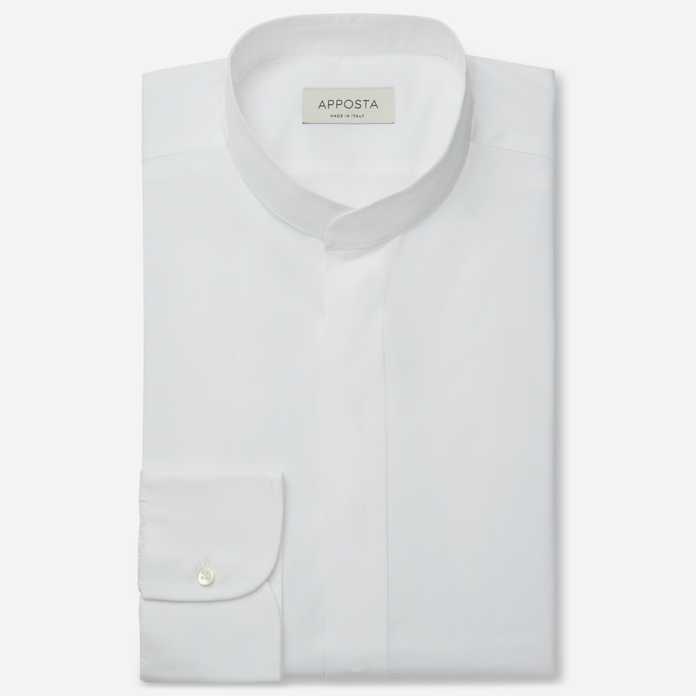 Shirt solid white 100% pure cotton twill double twisted, collar style band collar without button