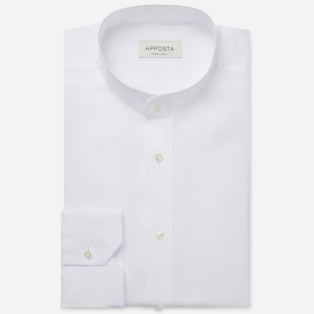 Shirt solid white linen plain, collar style band collar