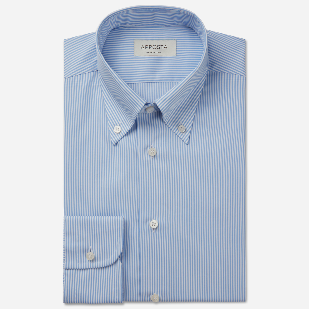 Image of Camicia righe azzurro cotone popeline, collo stile collo button down055