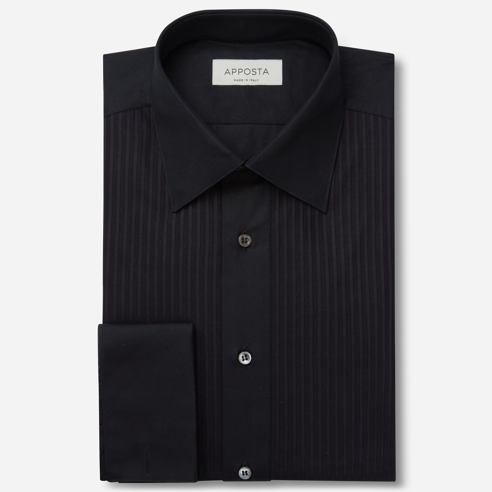 Shirt solid black cotton, collar style low straight point collar, cuff french cuff (cufflinks)