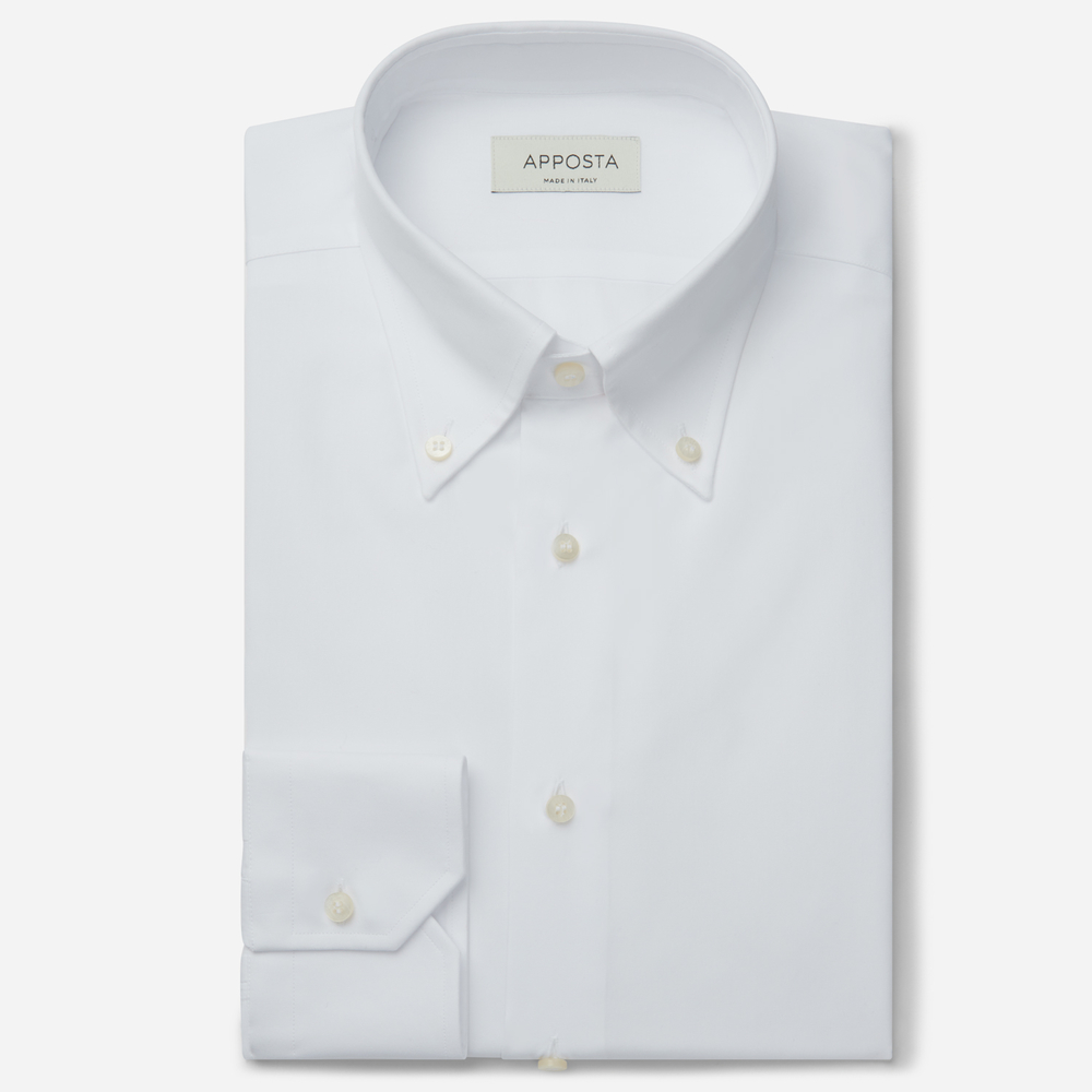 Shirt solid white cotton poplin double twisted, collar style button-down collar