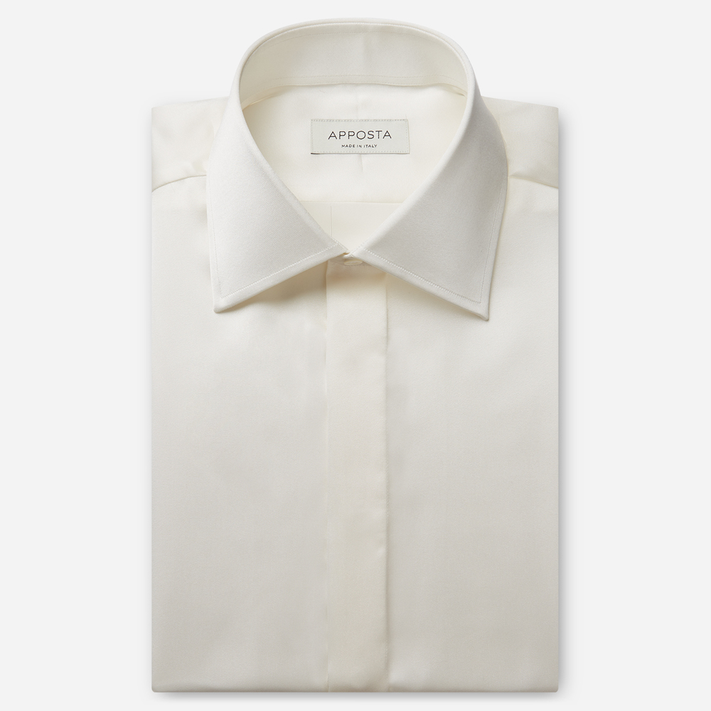 Shirt solid ivory silk poplin, collar style formal straight point collar, cuff french cuff (cufflinks)