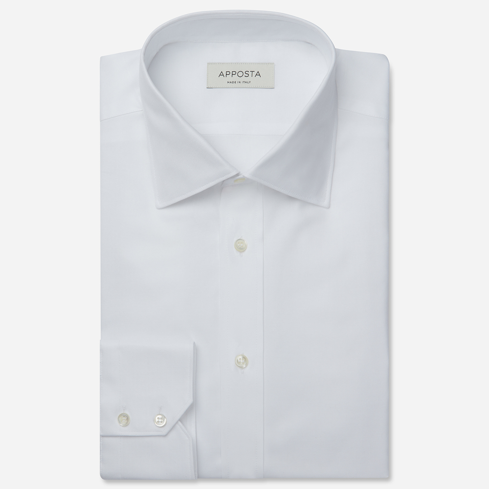 Shirt solid white cotton pinpoint oxford double twisted, collar style semi-spread collar