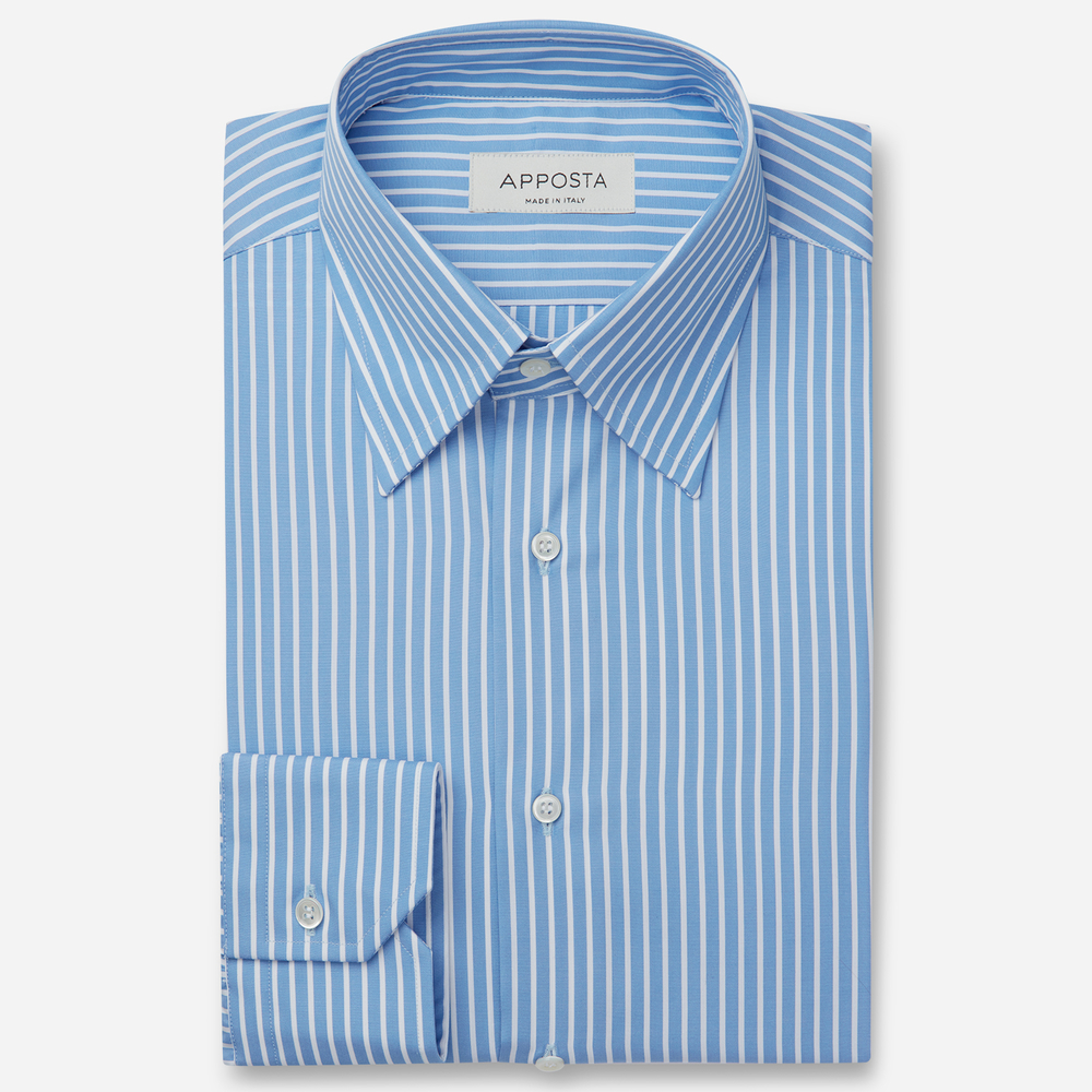 Shirt striped light blue cotton plain, collar style hidden button down collar