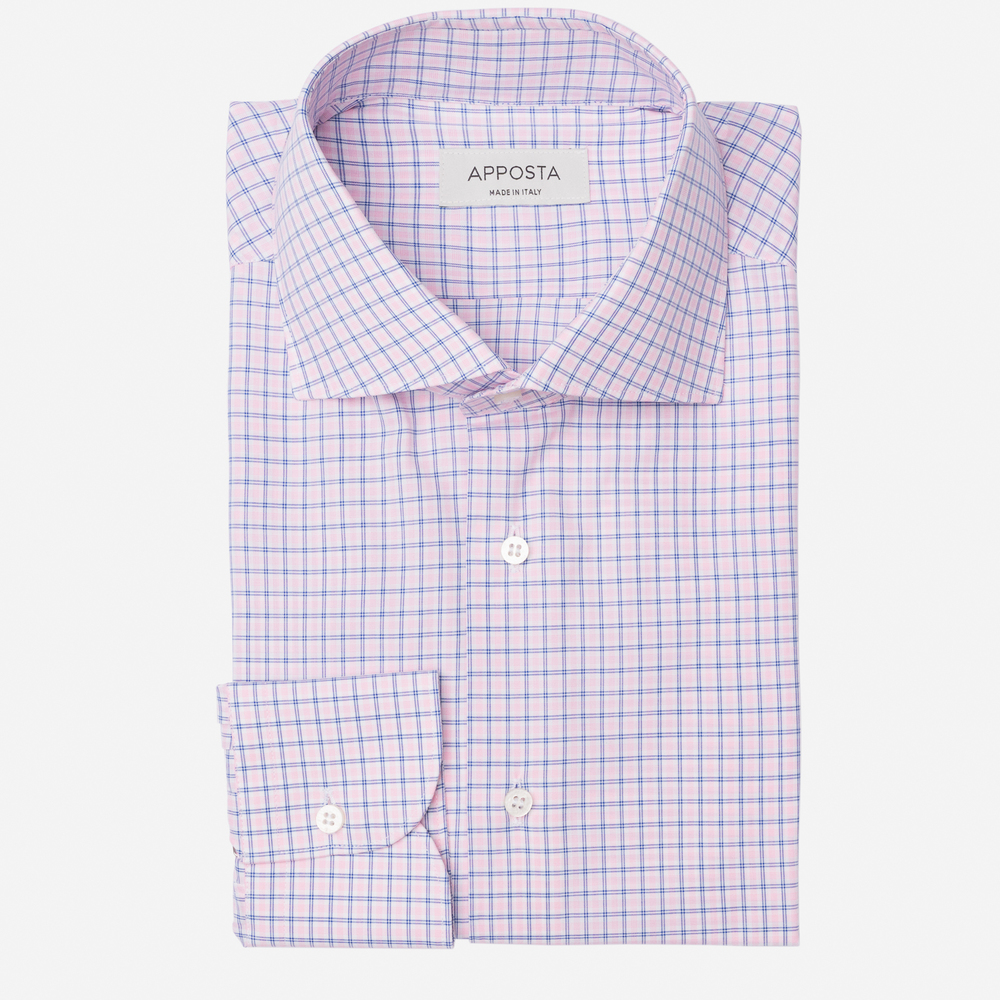 Shirt big check pink cotton zephyr double twisted, collar style spread collar