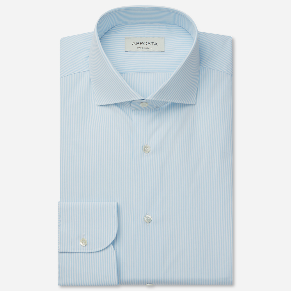 Shirt striped light blue cotton fil-à-fil, collar style lower spread collar