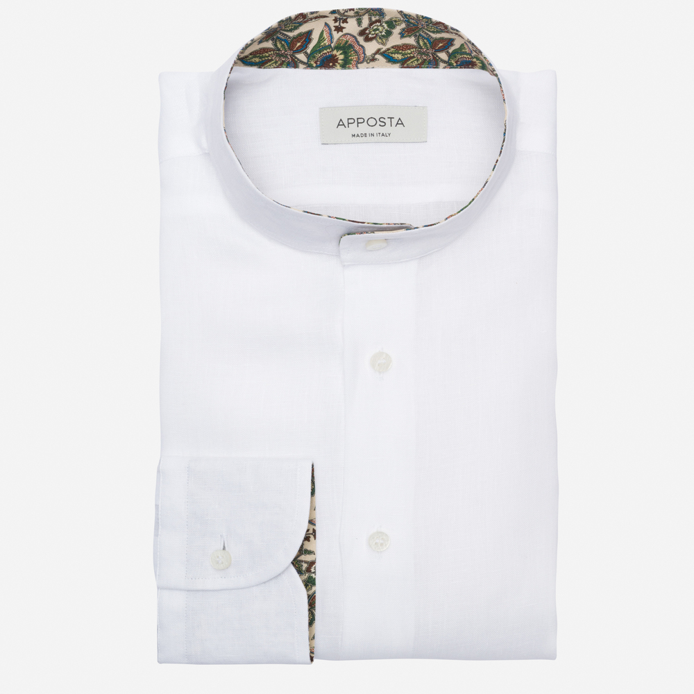 Shirt solid white linen plain, collar style band collar