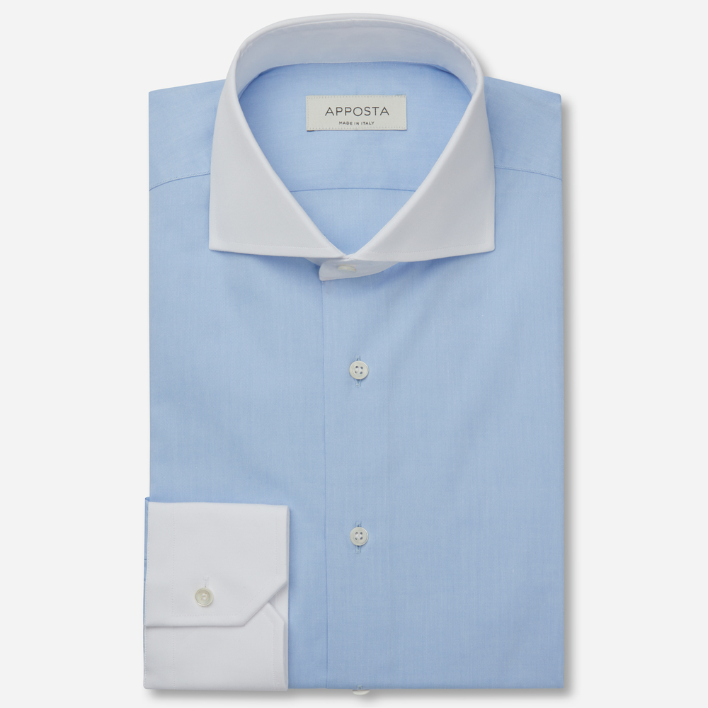 Shirt solid light blue cotton poplin double twisted giza 45, collar style lower spread collar