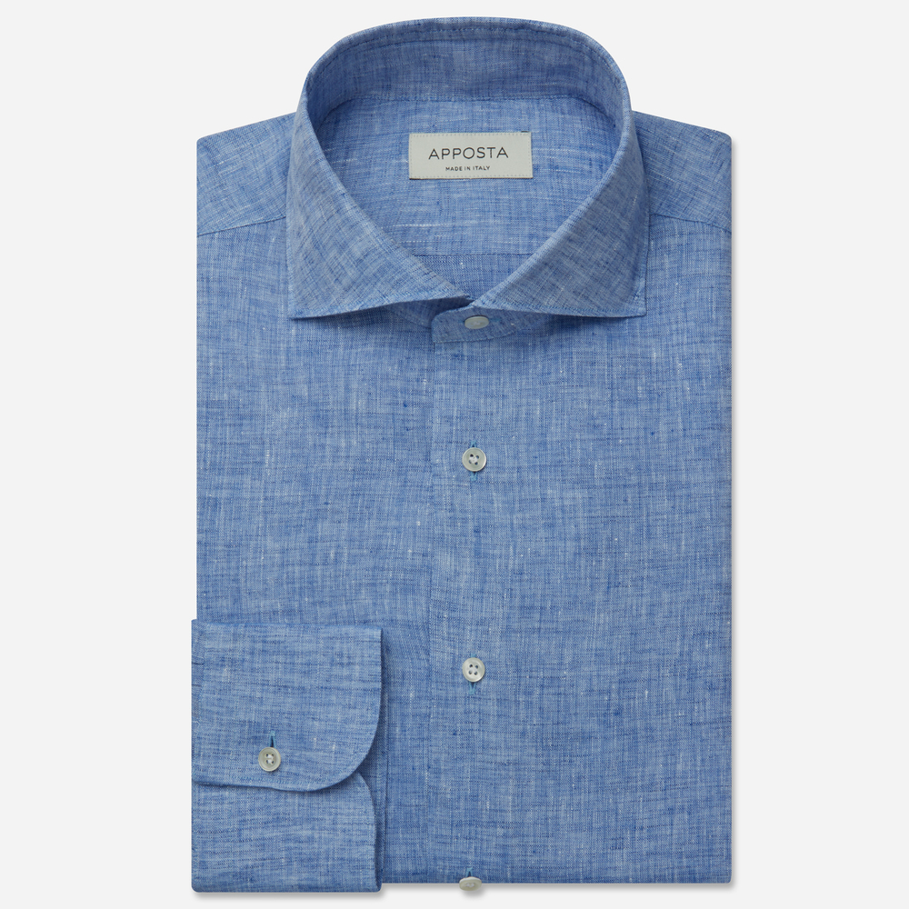 Image of Shirt solid light blue linen plain normandy linen, collar style lower spread collar