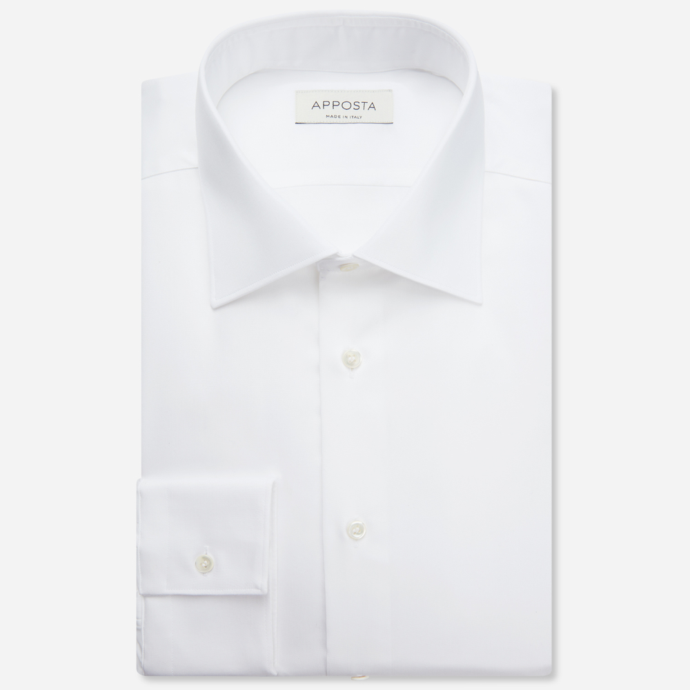 Shirt solid white easy-iron cotton poplin, collar style semi-spread collar