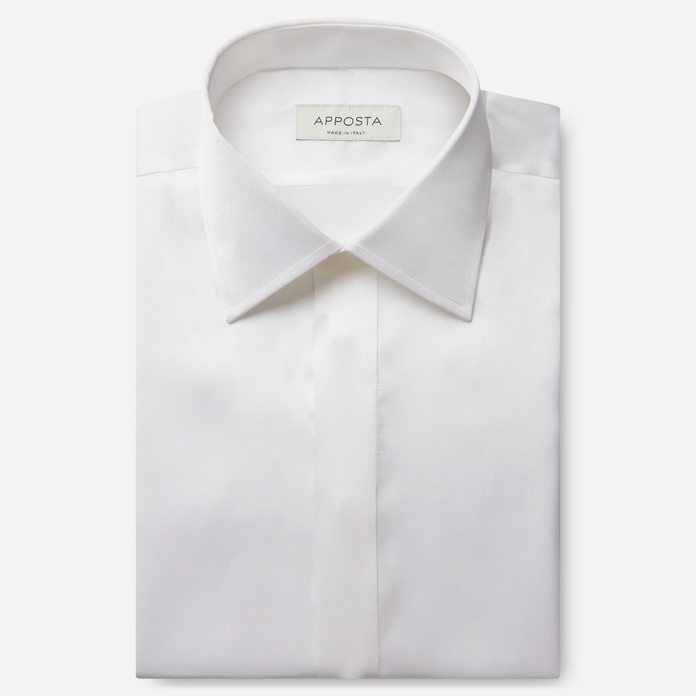 Shirt solid white silk poplin, collar style semi-spread collar