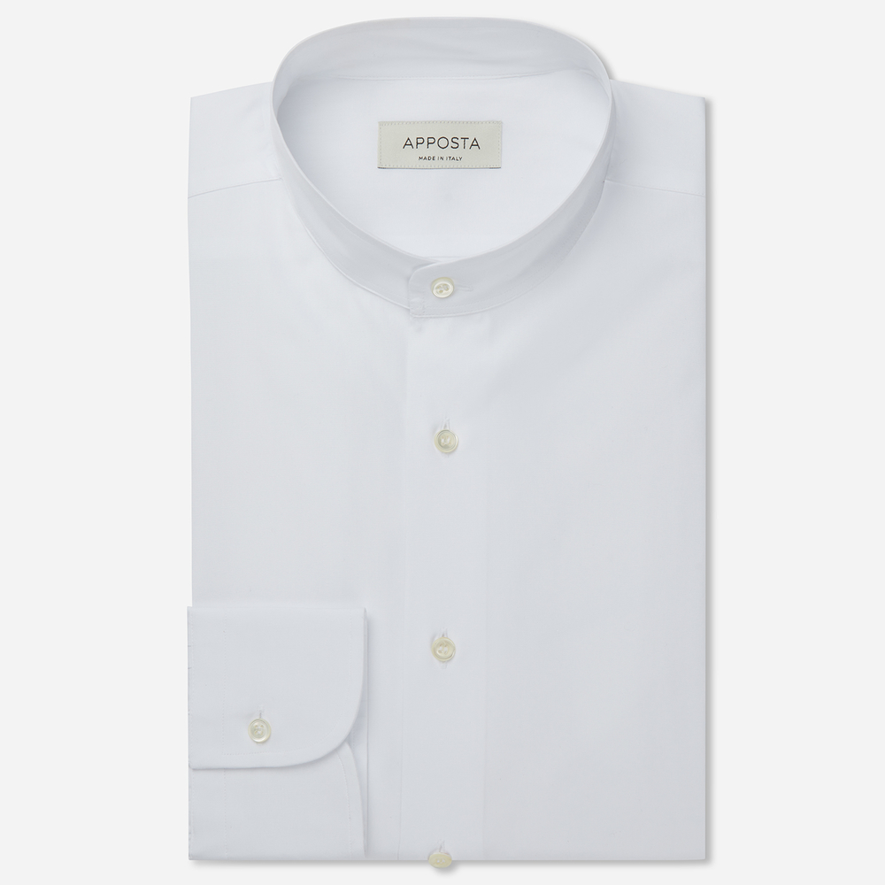 Shirt solid white cotton poplin double twisted, collar style band collar