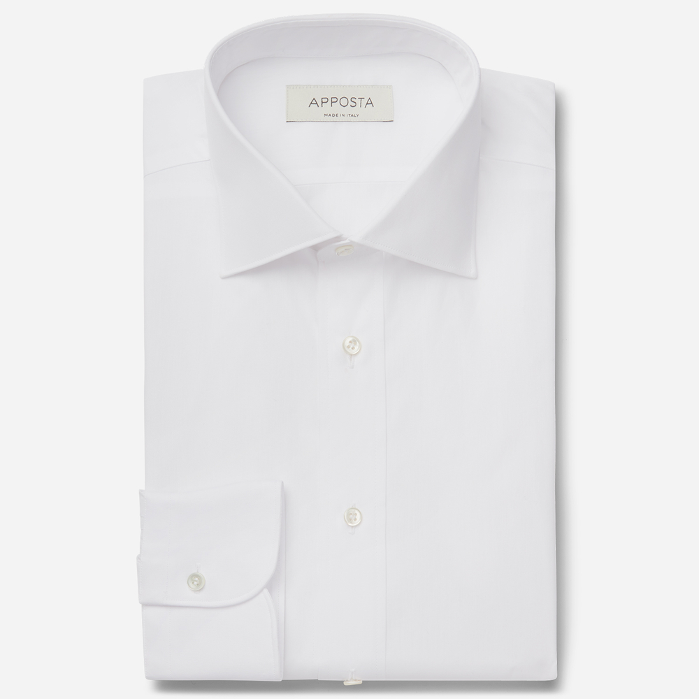 Shirt solid white cotton poplin double twisted, collar style semi-spread collar