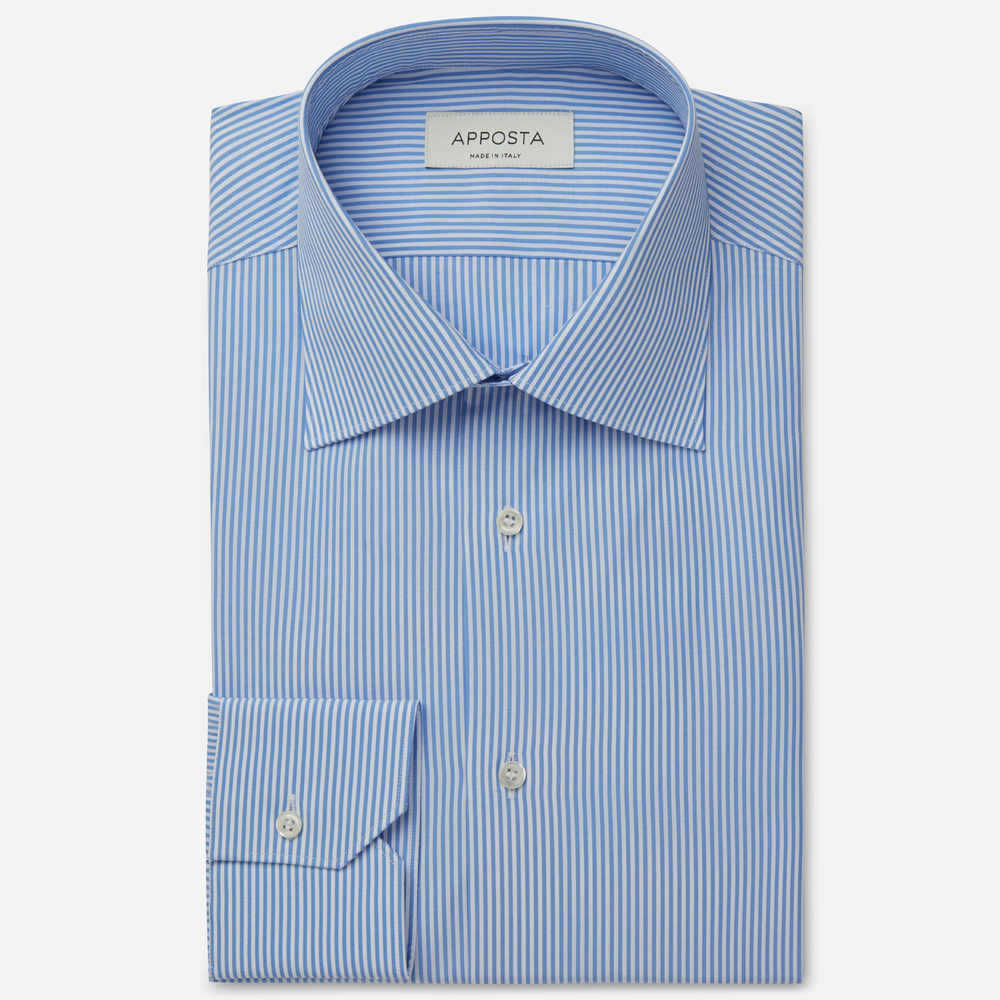 Shirt striped light blue cotton fil-à-fil, collar style formal straight point collar