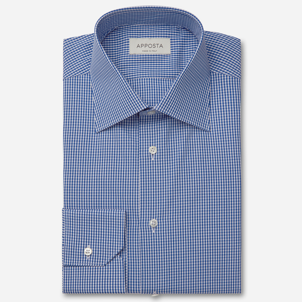 Shirt small check navy blue cotton fil-à-fil, collar style formal straight point collar