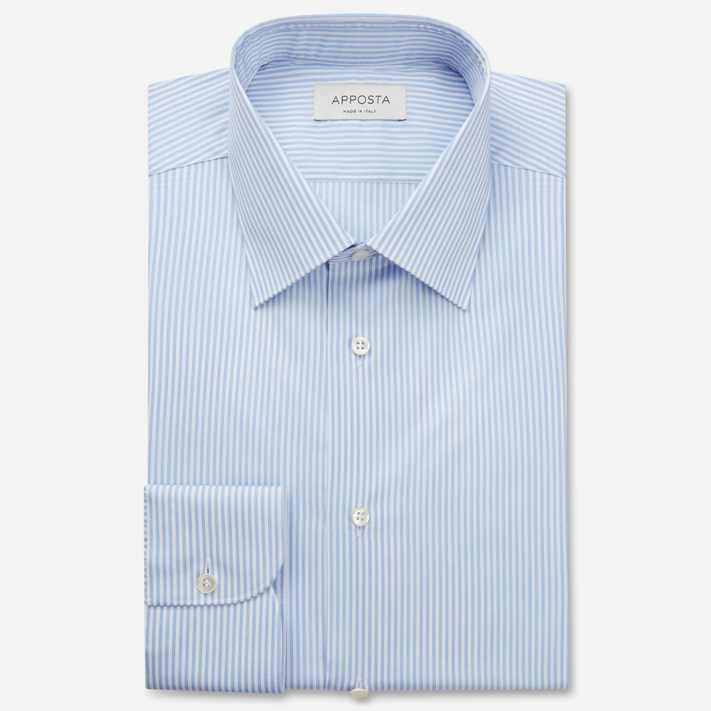 Shirt striped light blue cotton twill giza 87, collar style low straight point collar