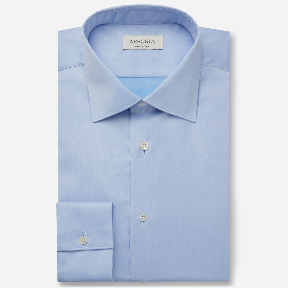 Shirt solid light blue easy-iron cotton twill, collar style low straight point collar