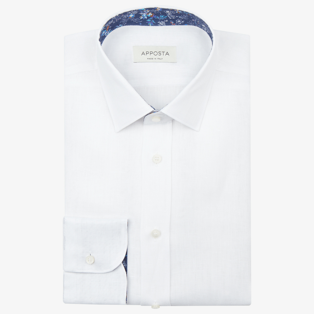 Shirt solid white cotton twill, collar style low straight point collar