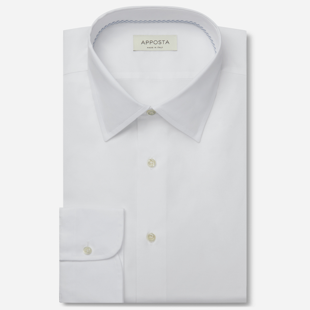 Shirt solid white 100% pure cotton mock leno double twisted, collar style low straight point collar