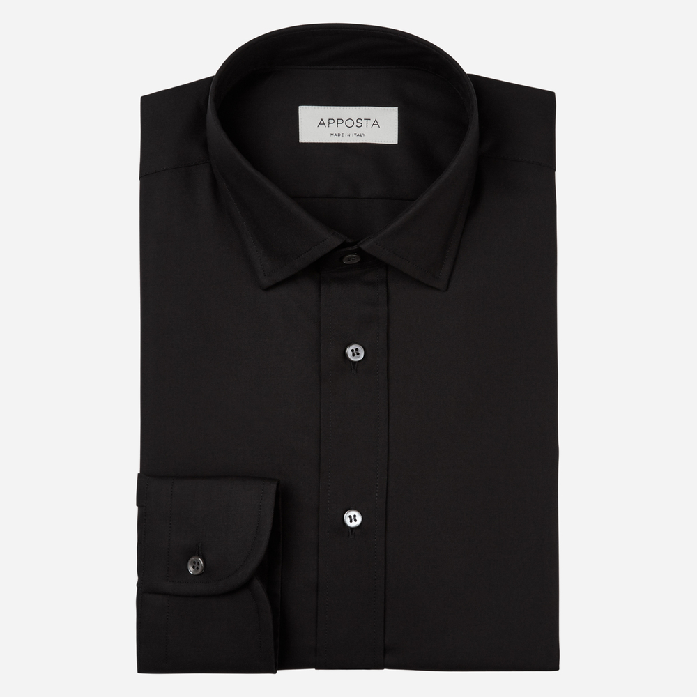 Shirt solid black coolmax cotton twill, collar style updated straight point collar with short points