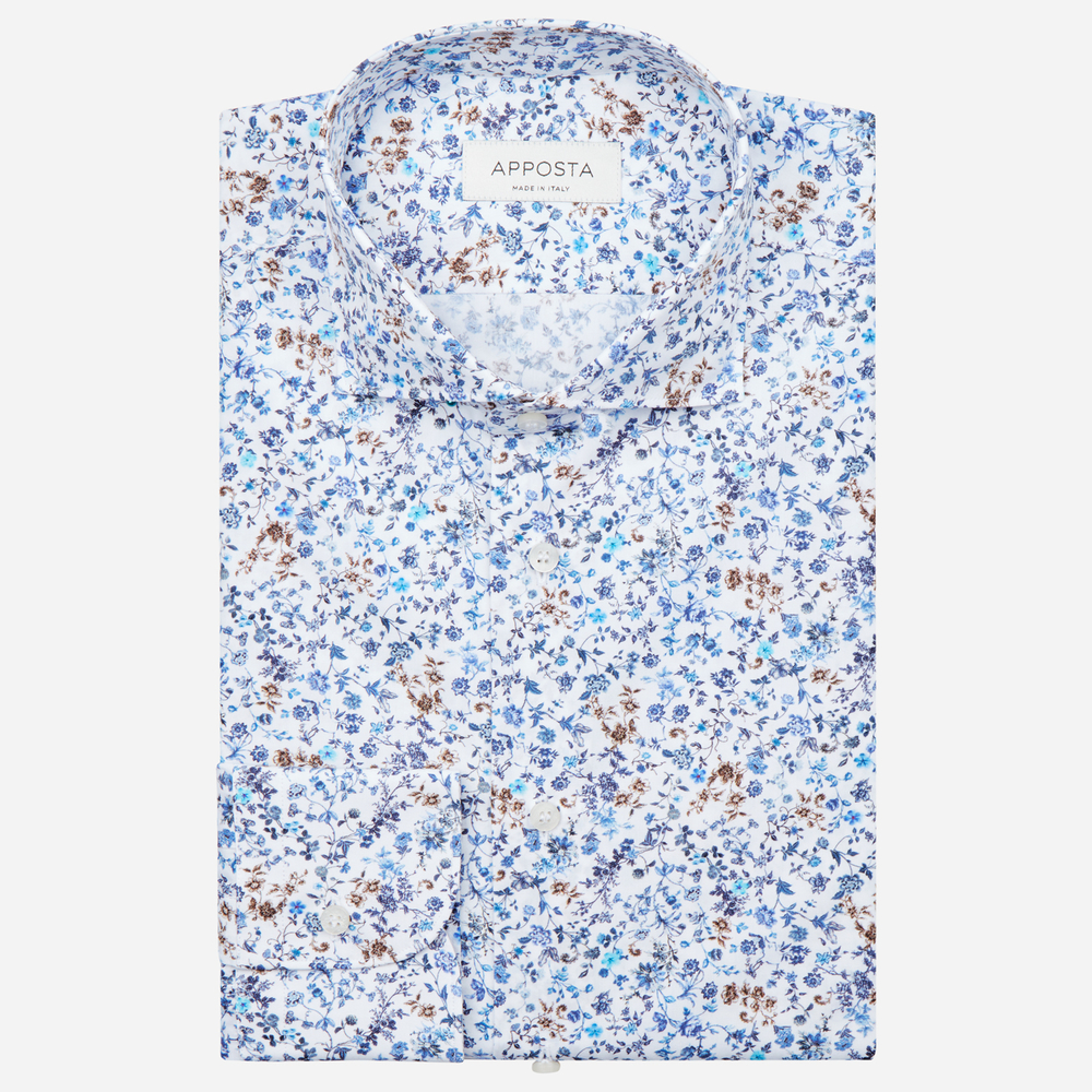 Image of Camicia disegni a fiori multi cotone popeline, collo stile collo francese basso055