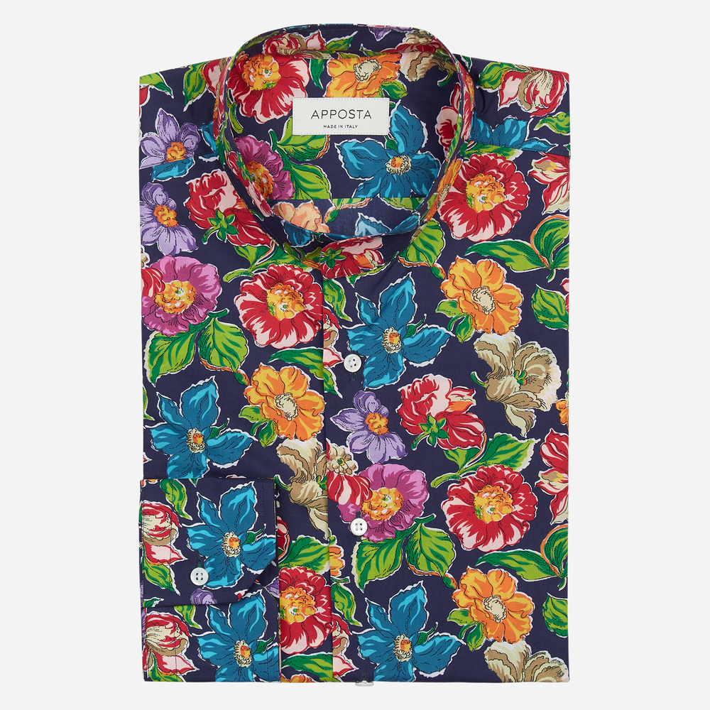 Image of Camicia disegni a fiori multi cotone popeline, collo stile collo alla coreana senza bottone055