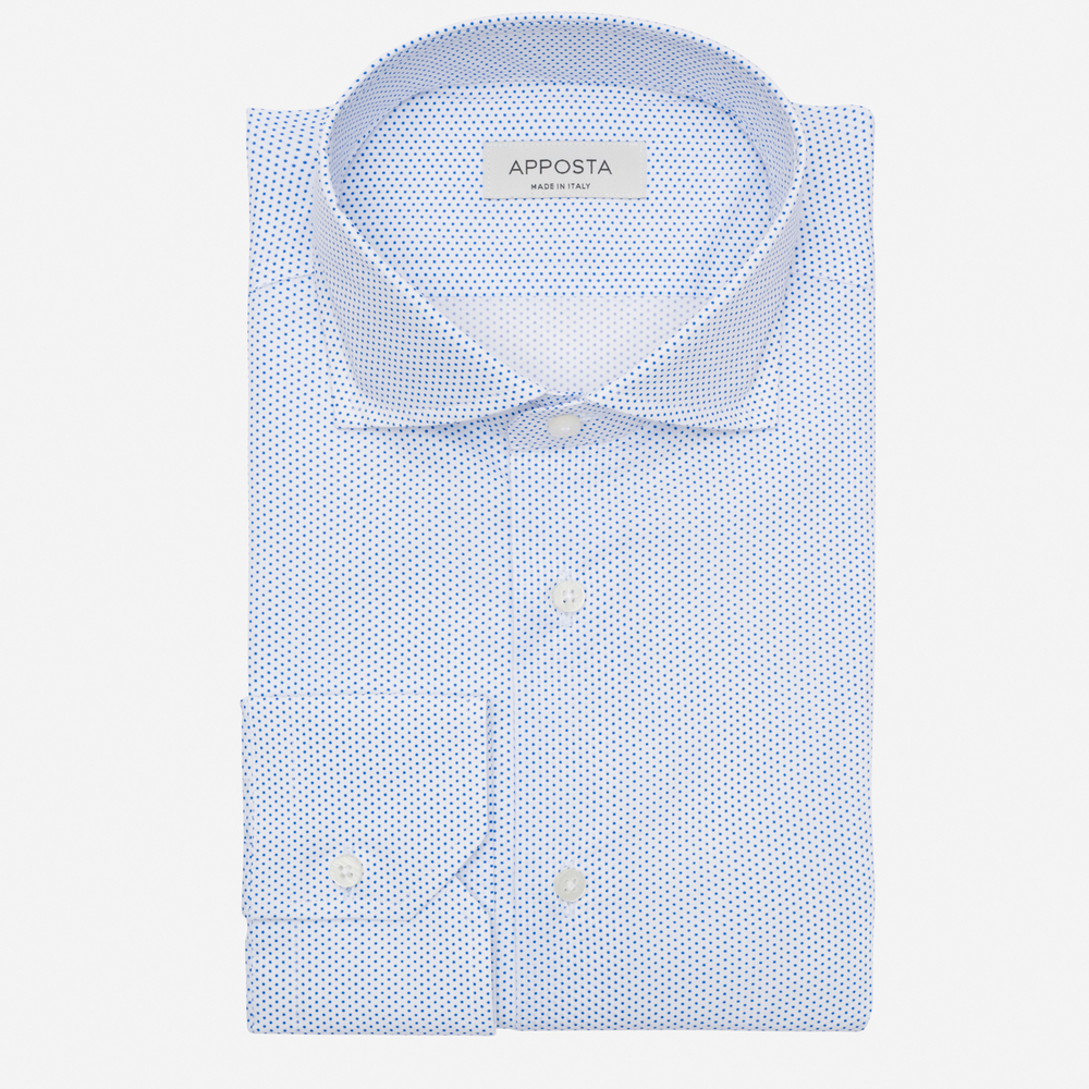 Image of Camicia disegni a pois azzurro cotone tessuto con armatura a tela, collo stile collo francese basso055