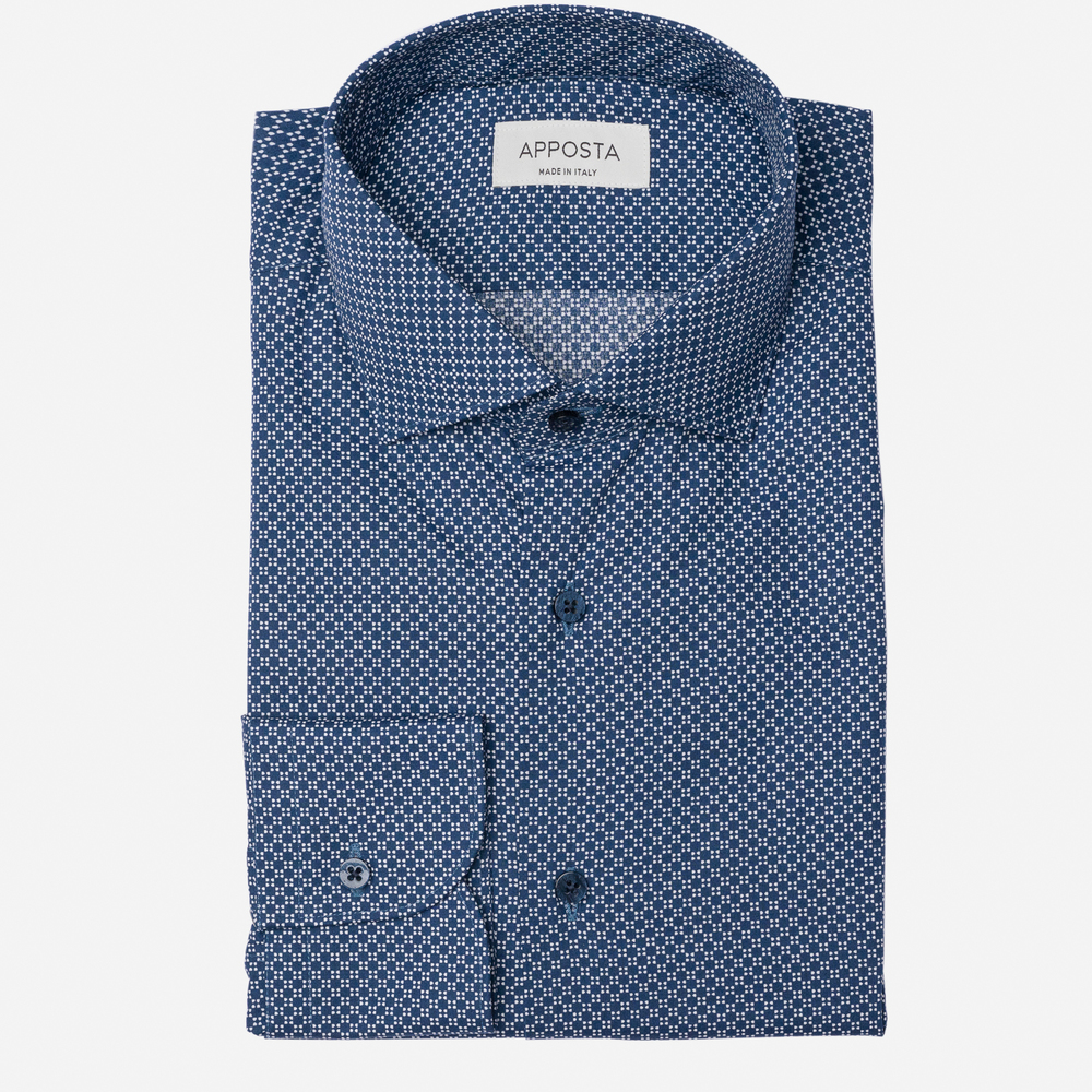 Image of Camicia fantasie blu cotone tessuto con armatura a tela, collo stile collo francese aggiornato a punte corte055