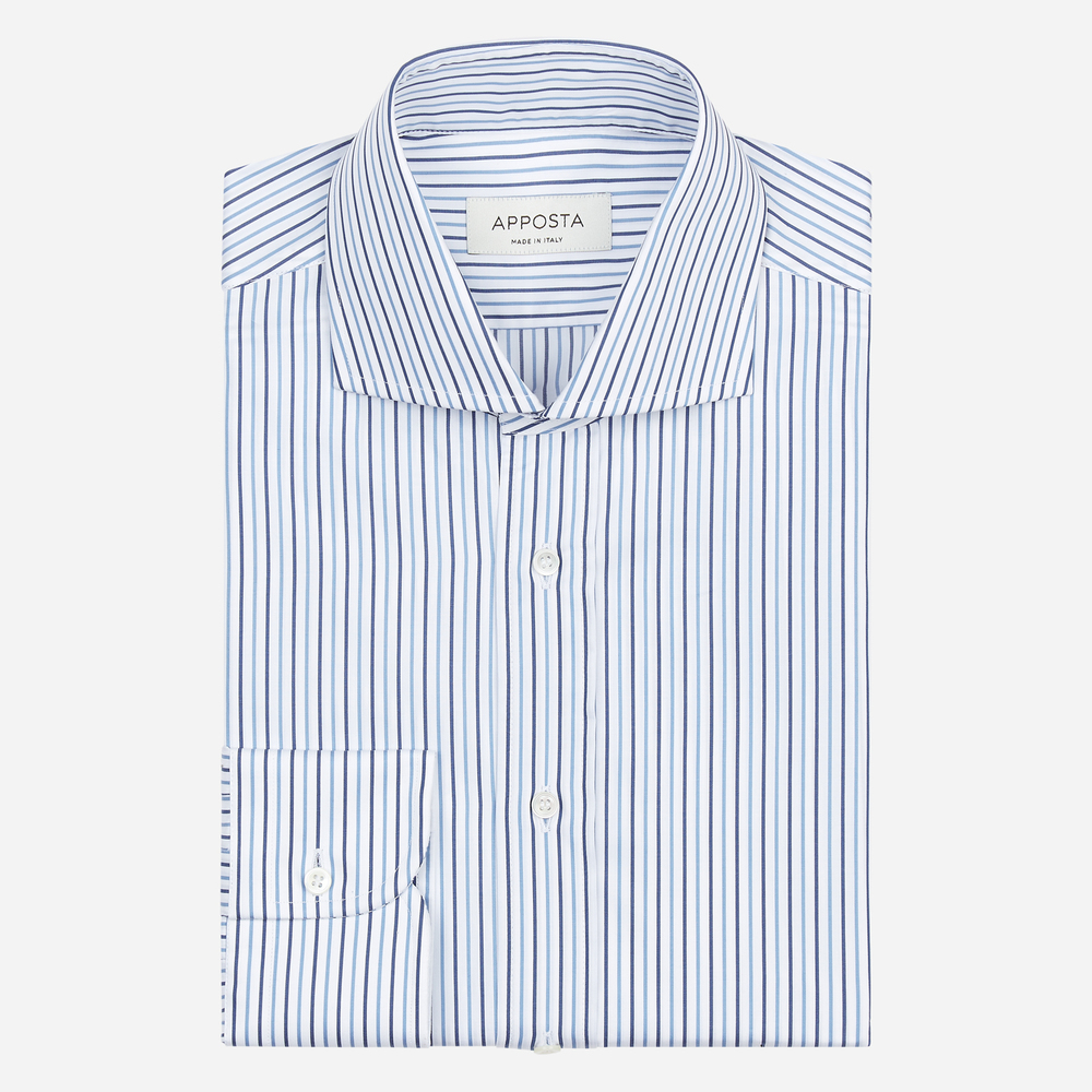 Image of Camicia righe blu cotone popeline, collo stile collo francese055