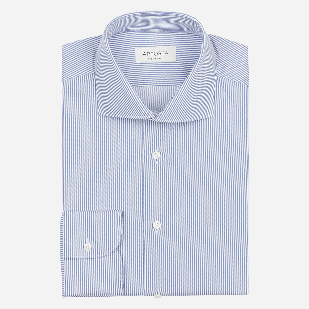 Image of Camicia righe azzurro cotone twill, collo stile collo francese alto con due bottoni055