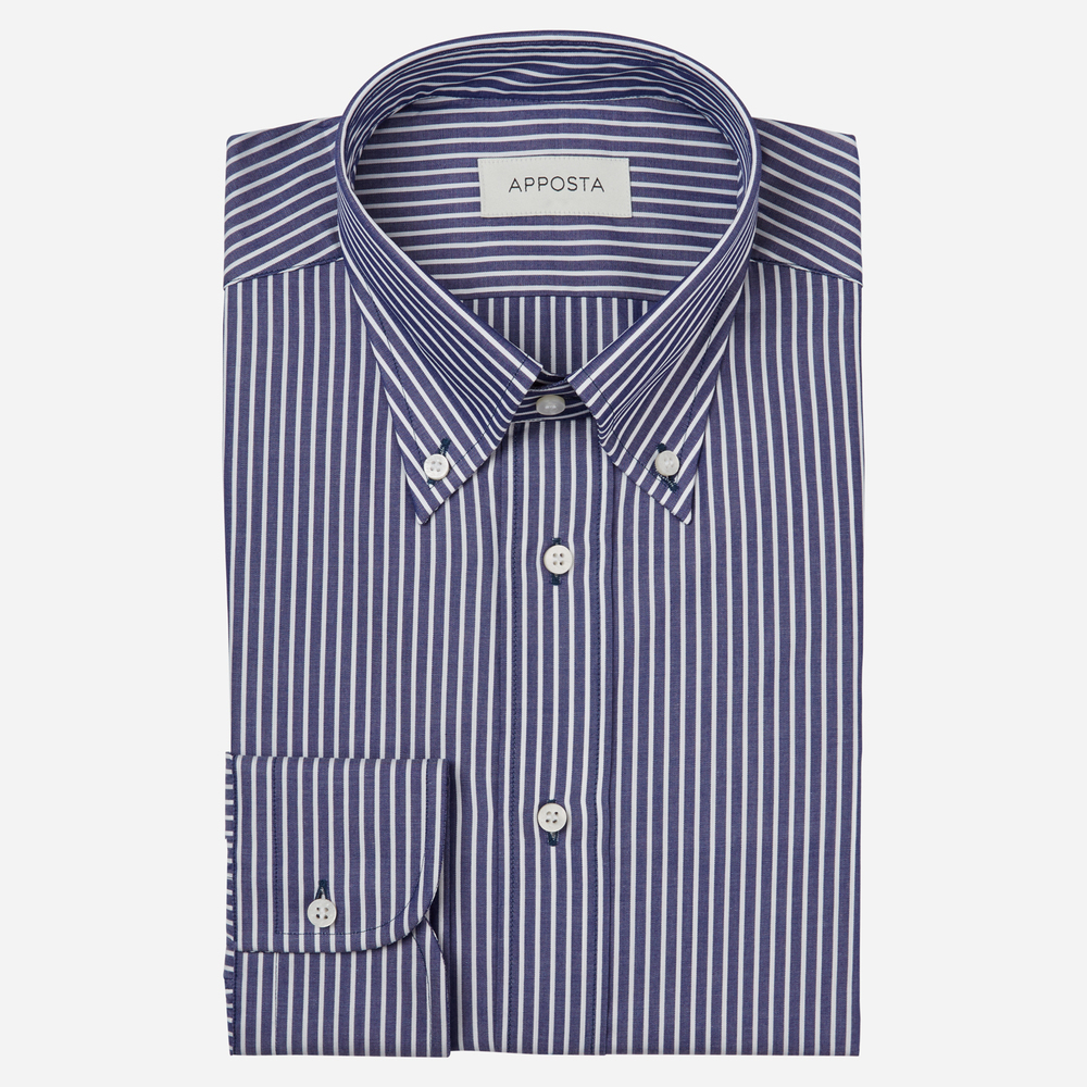 Image of Camicia righe blu cotone fil-&#224;-fil, collo stile collo button down055