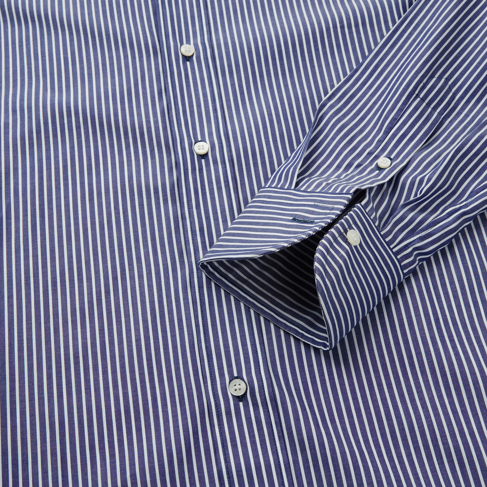 Navy blue and white striped button down collar shirt – Apposta