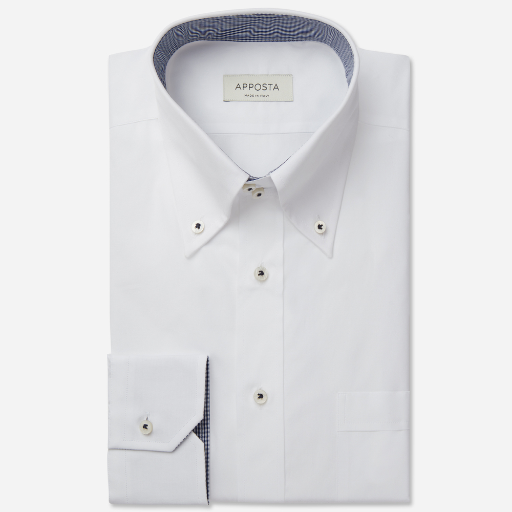 Shirt solid white cotton poplin double twisted, collar style high button-down collar with two buttons