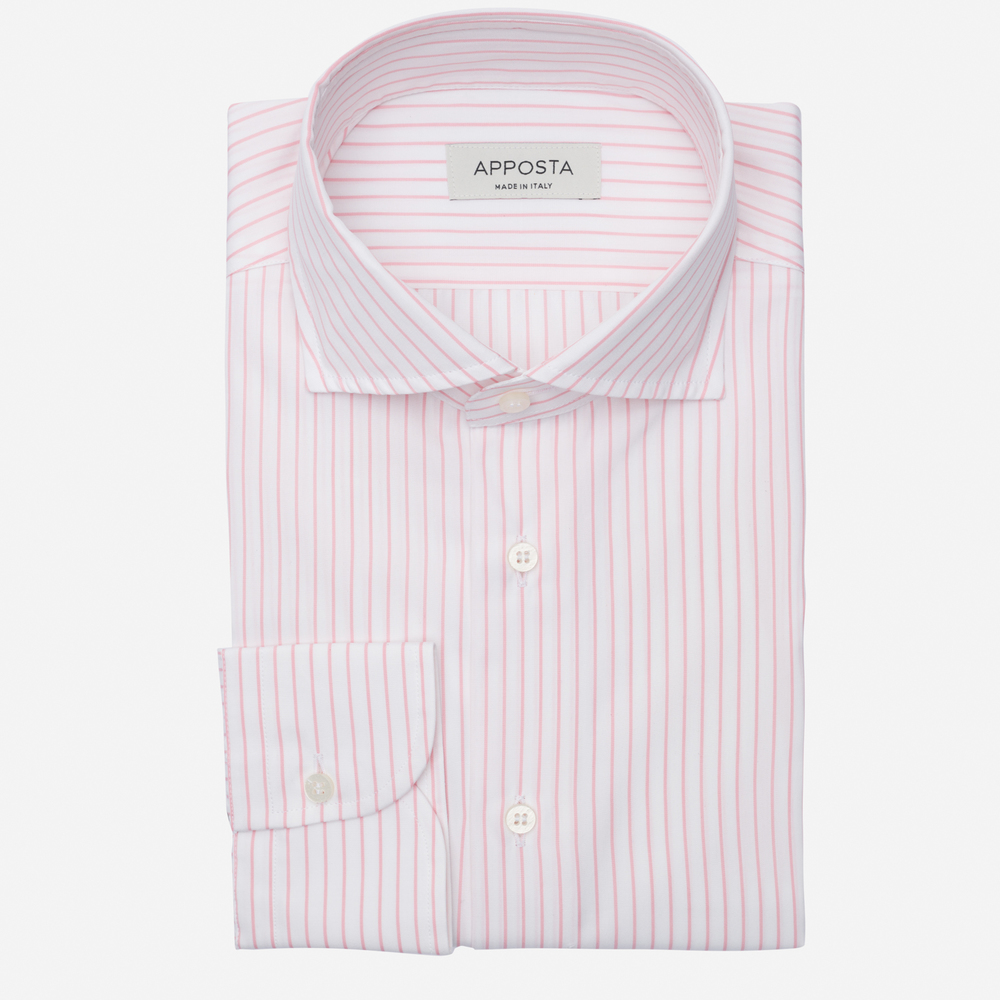 Image of Camicia righe rosa cotone tessuto con armatura a tela doppio ritorto, collo stile collo semifrancese055