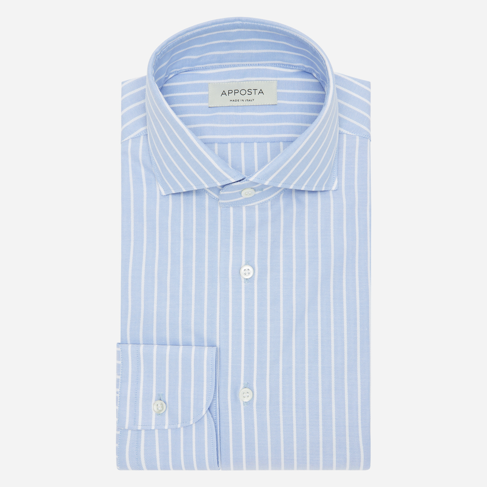 Shirt striped light blue cotton oxford double twisted supima cotton, collar style lower spread collar