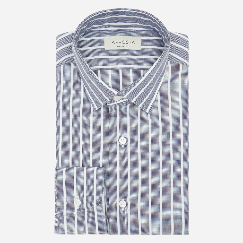 Shirt striped navy blue stretch cotton pinpoint oxford, collar style updated straight point collar with short points