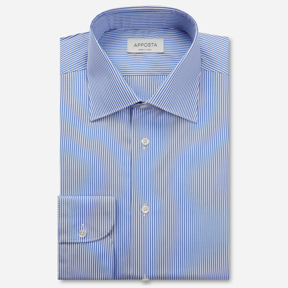 Image of Camicia righe blu cotone-tencel popeline, collo stile collo francese aggiornato a punte corte055