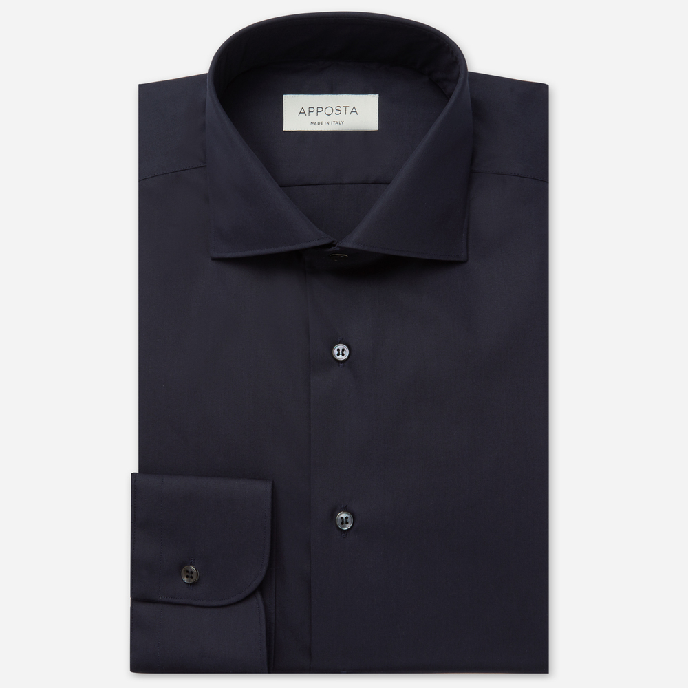 Shirt solid navy blue 4-way stretch poplin sensitive, collar style updated spread collar with short points