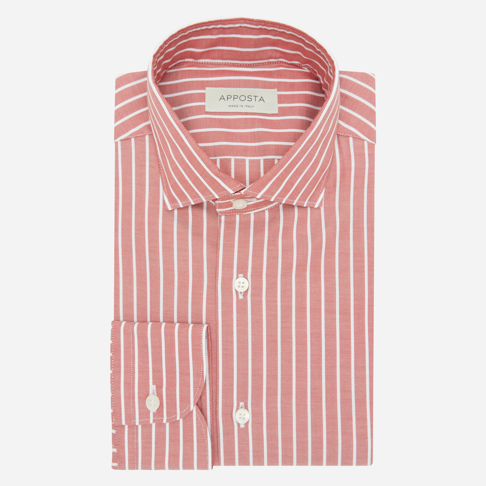 Image of Camicia righe rosso cotone oxford, collo stile collo francese aggiornato a punte corte055