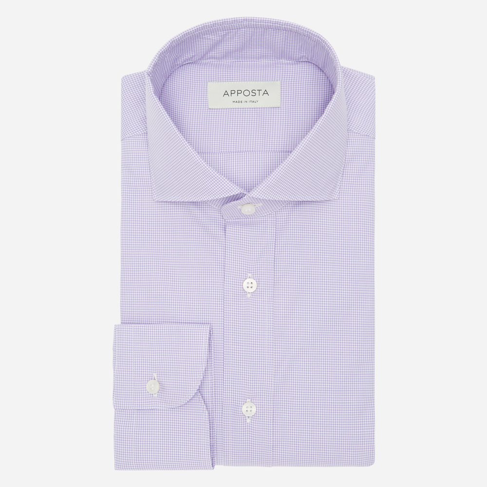 Image of Camicia quadri piccoli viola cotone stiro facile twill, collo stile collo francese basso055