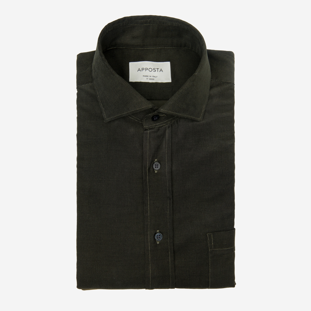 Shirt solid green cotton textured, collar style updated spread collar with short points