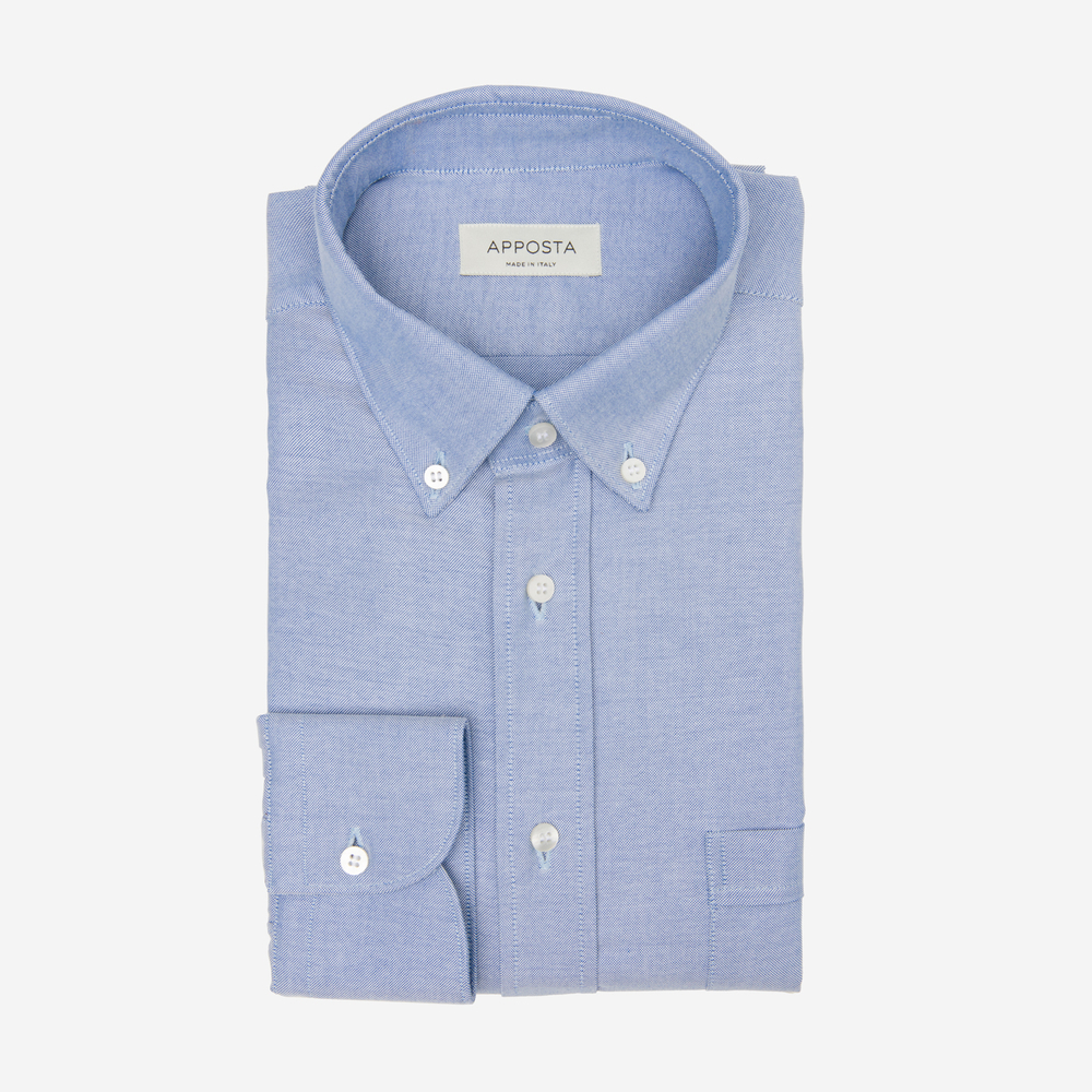 Image of Camicia tinta unita blu cotone oxford cotone supima, collo stile collo button down piccolo055