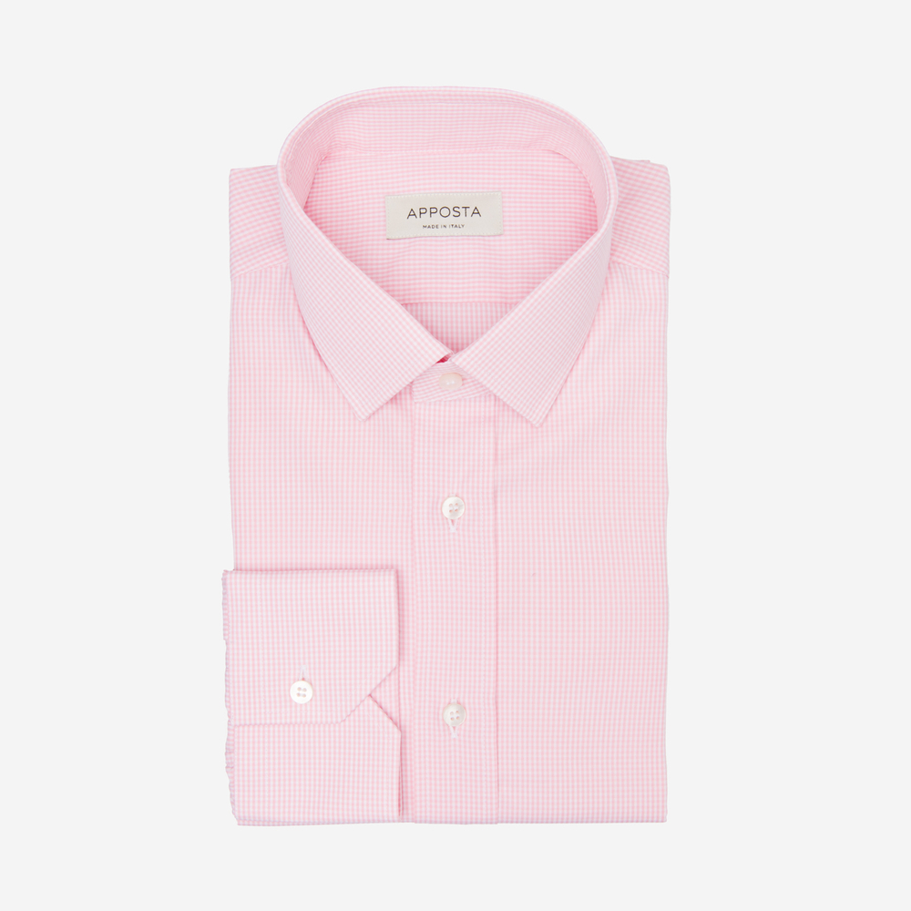 Image of Camicia quadri piccoli rosa cotone tessuto con armatura a tela doppio ritorto, collo stile collo italiano aggiornato a punte corte055