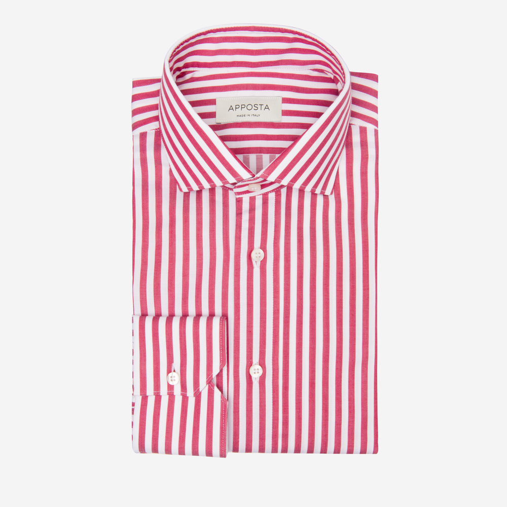 Shirt striped red stretch cotton twill, collar style updated spread collar with short points