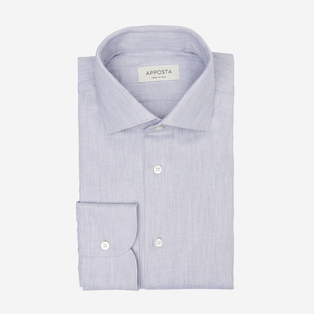 Shirt solid grey recycled cotton twill, collar style updated spread collar with short points