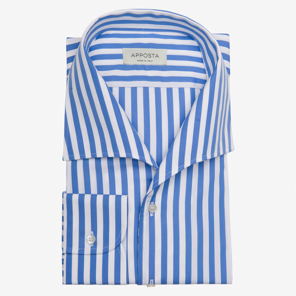 Image of Camicia righe azzurro cotone popeline doppio ritorto, collo stile collo capri055