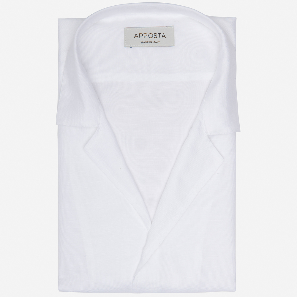 Shirt solid white cotton-linen plain, collar style camp collar