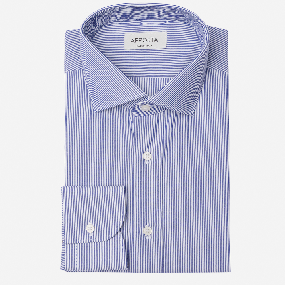 Image of Camicia righe blu cotone stiro facile popeline, collo stile collo francese aggiornato a punte corte055