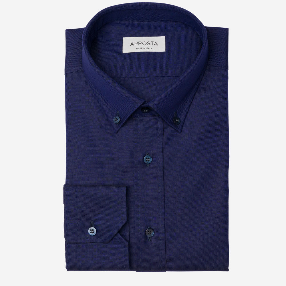 Image of Camicia tinta unita blu cotone royal oxford doppio ritorto giza 45, collo stile collo button down piccolo055