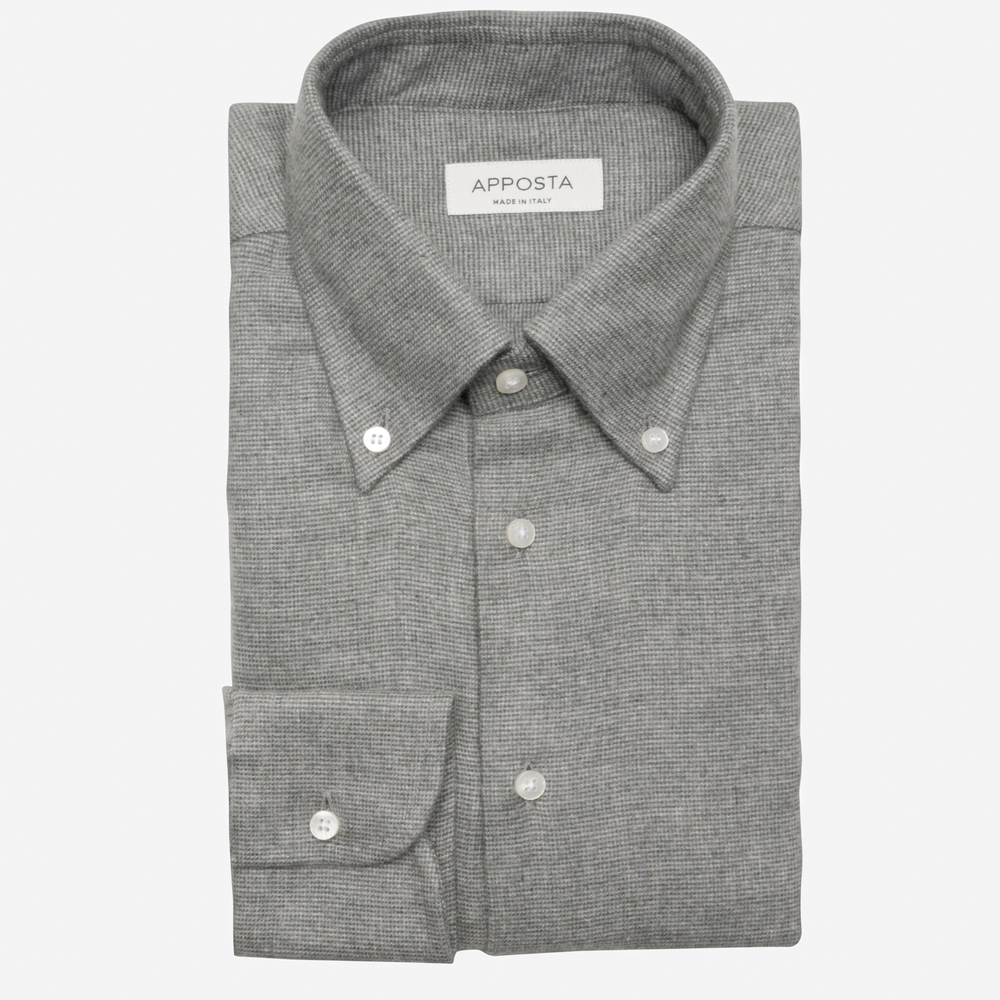 Image of Camicia texture grigio flanella twill doppio ritorto, collo stile collo button down055